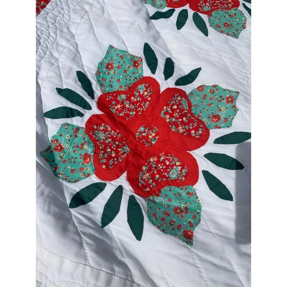 Vintage Lancaster Country Rose Applique` Hand Sewn Quilt 90X70
